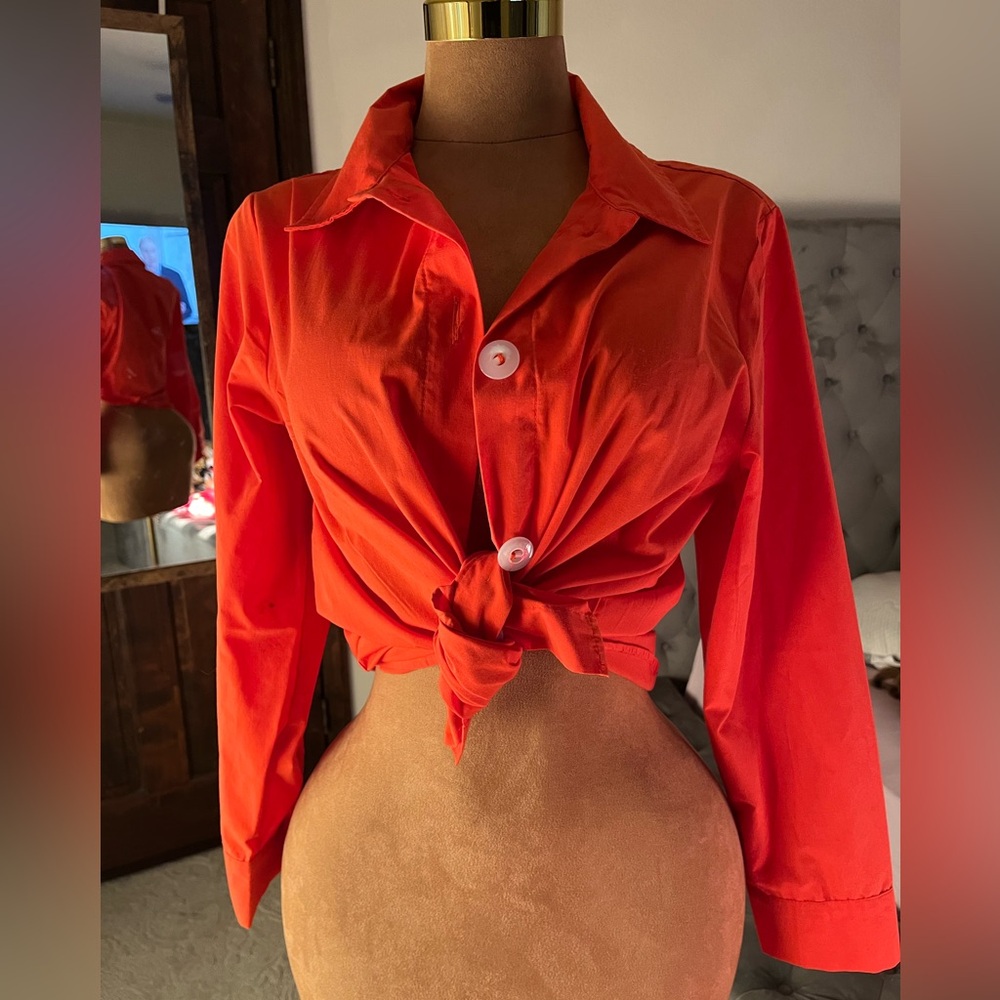 Orang button down long sleeve top